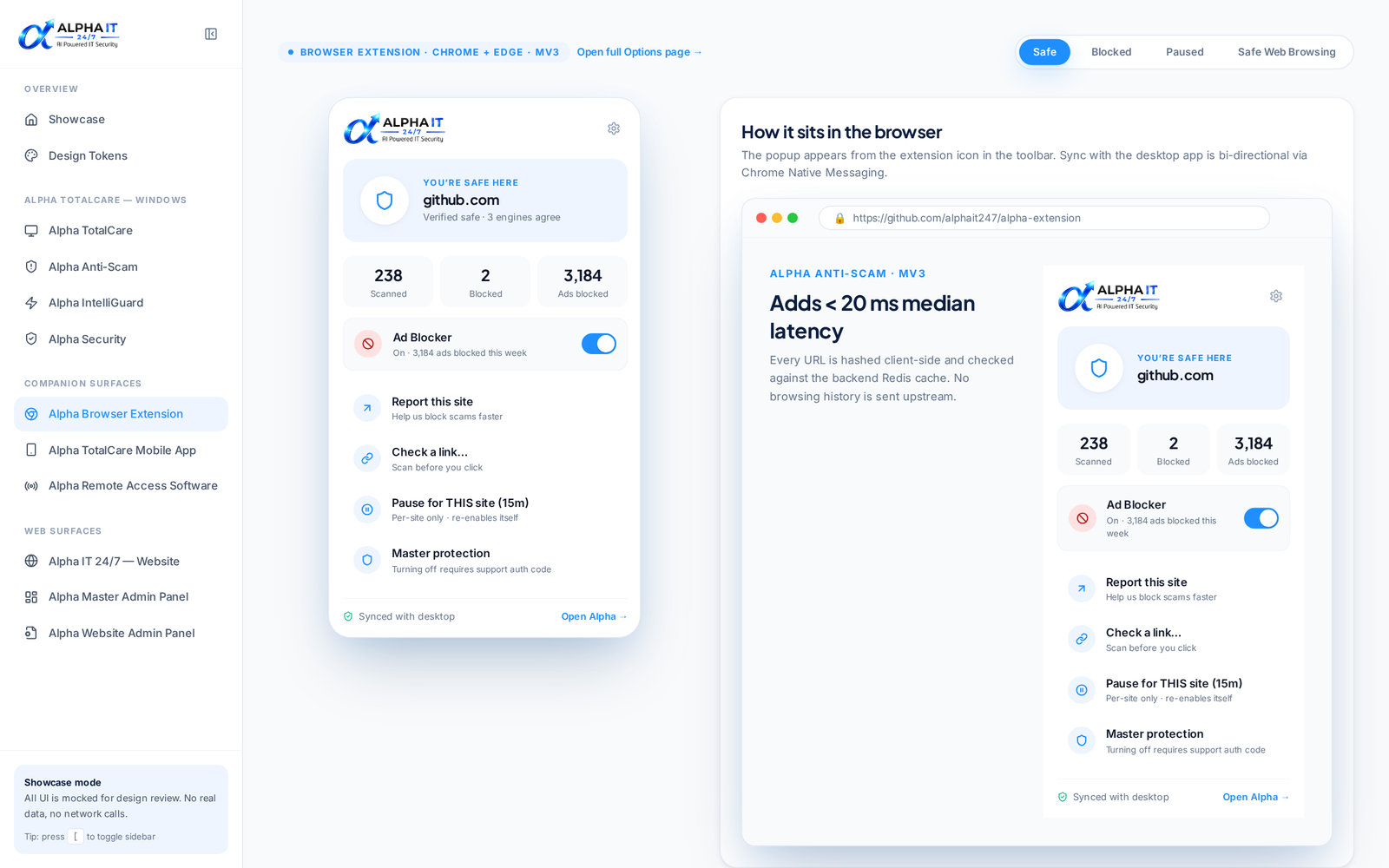 Alpha Browser Extension screenshot